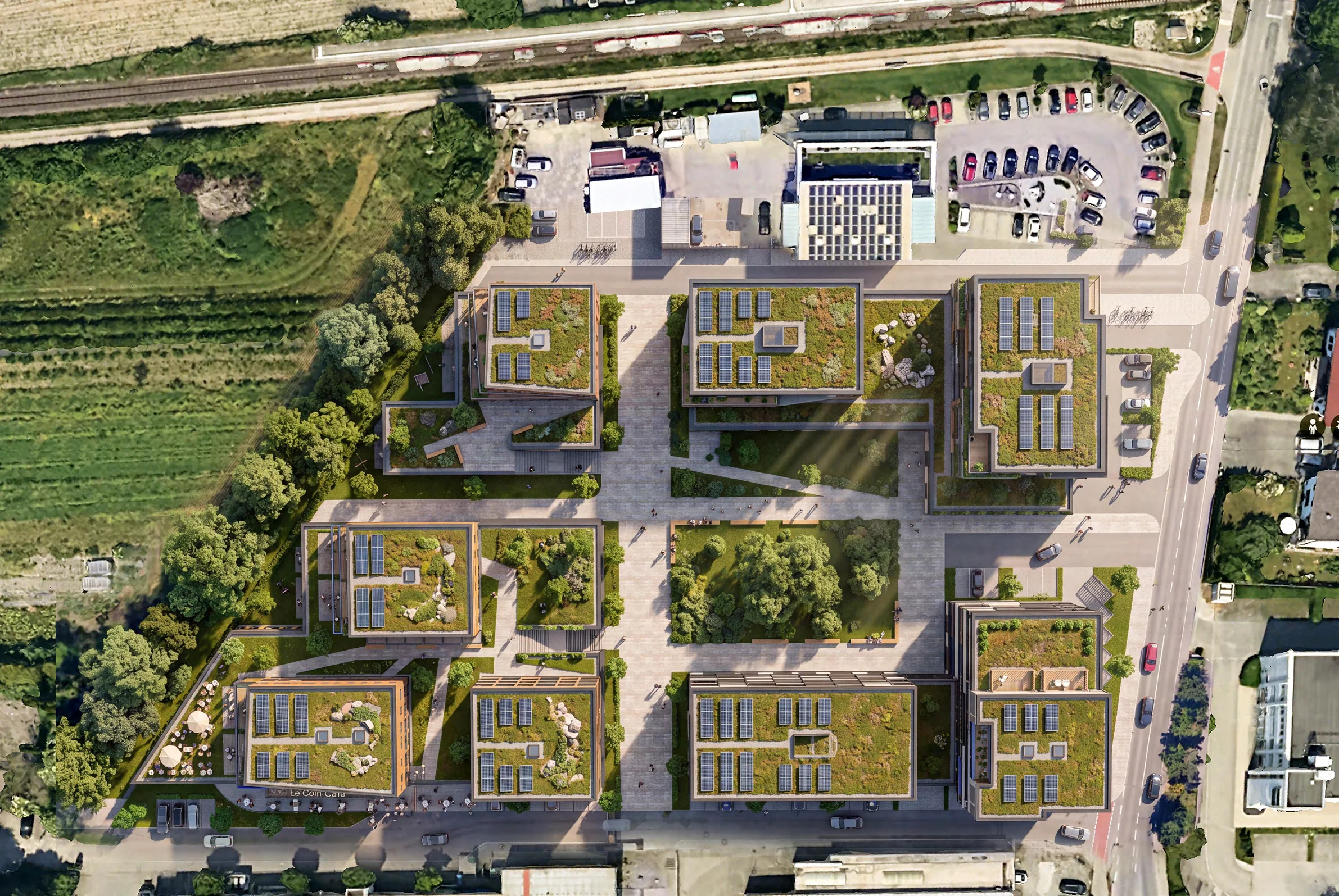 Luftansicht des geplanten Freiwald Areals